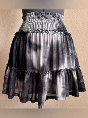 Altar’d State Mini Skirt Tiered Smocked S Tie Dye Grey White S